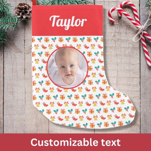 Meia De Natal Pequena Texto Personalizado do Padrão de Armazenamento Hol (Criador carregado)