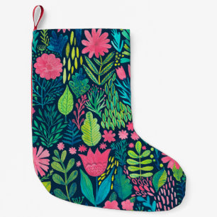 Meia De Natal Pequena Textura aquosa com flores e plantas. Floral
