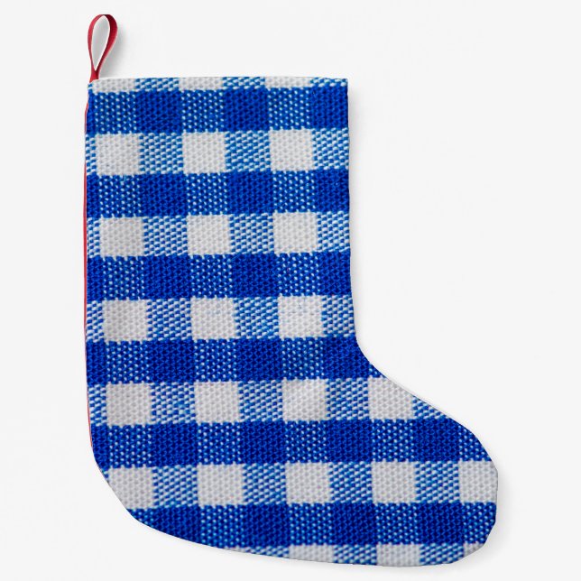 Meia De Natal Pequena textura azul do tecido de algodão (Frente)