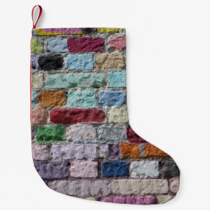 Meia De Natal Pequena Textura Colorida De Parede De Tijolos