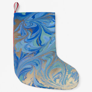 Meia De Natal Pequena Textura de cor líquida Dourada azul
