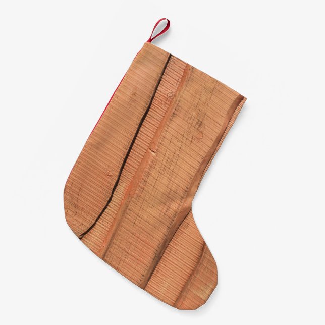 Meia De Natal Pequena Textura de madeira (Frente (Pendurada))