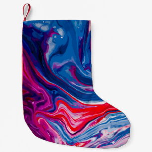 Meia De Natal Pequena Textura de mármore azul-vermelho