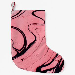Meia De Natal Pequena Textura de mármore rosa e preto. Mão pintada