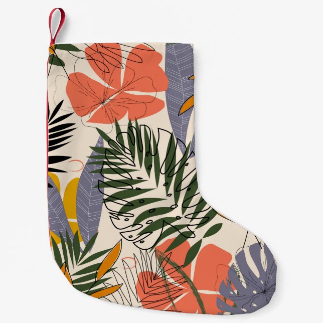 Meia De Natal Pequena The original pattern with tropical leaves and plan (Frente)