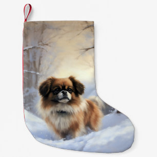Meia De Natal Pequena Tibetan Spaniel Deixe Nevar Natal