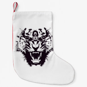 Meia De Natal Pequena Tigre irritado irregular abstrato preto e branco