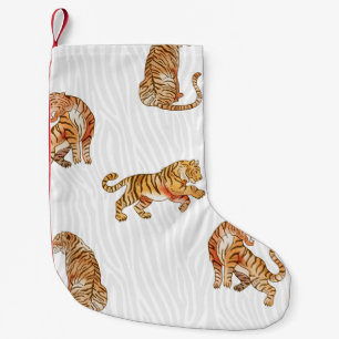 Meia De Natal Pequena Tigres Selvagens: Padrão Animal De Aquarela.