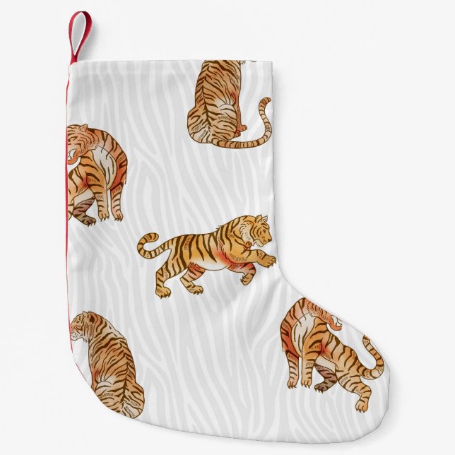 Meia De Natal Pequena Tigres Selvagens: Padrão Animal De Aquarela. (Frente)