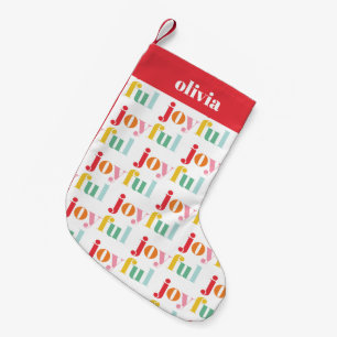 Meia De Natal Pequena Tipografia "Joyful" Multicolor divertida