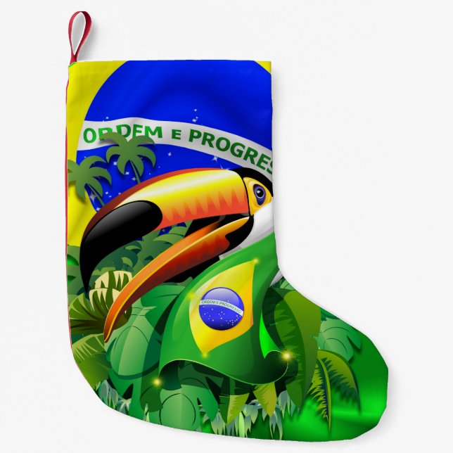 Meia De Natal Pequena Toco Toucan com bandeira do Brasil (Frente)