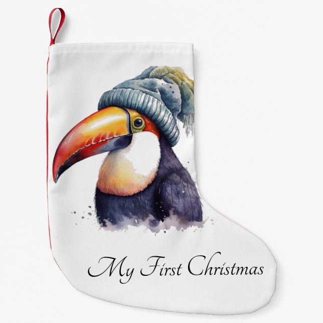 Meia De Natal Pequena Toucan Winter Vibes, personalizado (Frente)