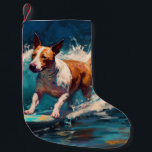 Meia De Natal Pequena Touro Terrier Beach Surfing Painting<br><div class="desc">Mergulhe no mundo lúdico da aventura canina com esta pintura cativante. Um cão espirituoso leva às ondas, cavalgando habilmente o surf numa praia beijada pelo sol. A vibrante trabalho de arte capta lindamente a essência do entusiasmo de praia enquanto o cachorro anda sem medo das ondas, incorporando o espírito de...</div>