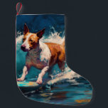 Meia De Natal Pequena Touro Terrier Beach Surfing Painting<br><div class="desc">Mergulhe no mundo lúdico da aventura canina com esta pintura cativante. Um cão espirituoso leva às ondas, cavalgando habilmente o surf numa praia beijada pelo sol. A vibrante trabalho de arte capta lindamente a essência do entusiasmo de praia enquanto o cachorro anda sem medo das ondas, incorporando o espírito de...</div>