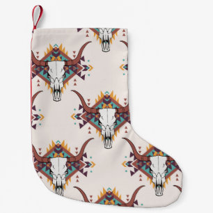Meia De Natal Pequena Touro Tribal Caveira: Boho Sem Semente