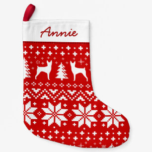 Meia De Natal Pequena Toy Fox Terrier Silhouettes Pattern Dog Lover's