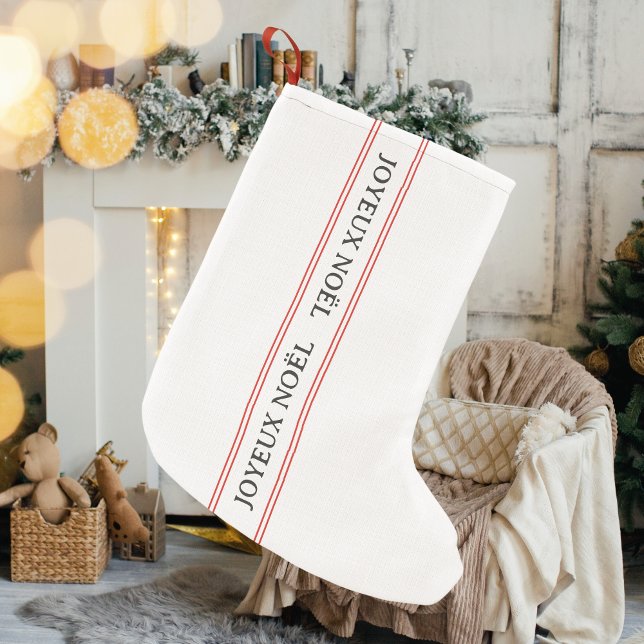 Meia De Natal Pequena Tradicional francês Joyeux Noël Red Stripe (Criador carregado)