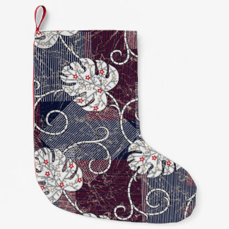 Meia De Natal Pequena traditional stripes and leaves pattern