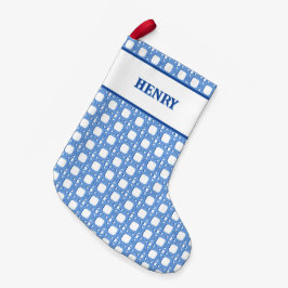 Meia De Natal Pequena Treliça de Cana Chinesa em Azul Personalizada