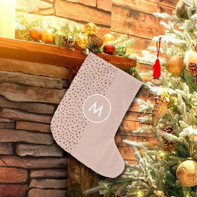 Meia De Natal Pequena Trendy Beige Monograma com Terracotta Boho Brown (Criador carregado)