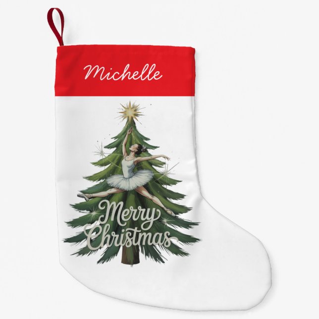 Meia De Natal Pequena Trendy Personalized Ballerina Christmas Tree  (Frente)