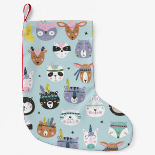 Meia De Natal Pequena Tribal Cute Animal: Padrão Boho