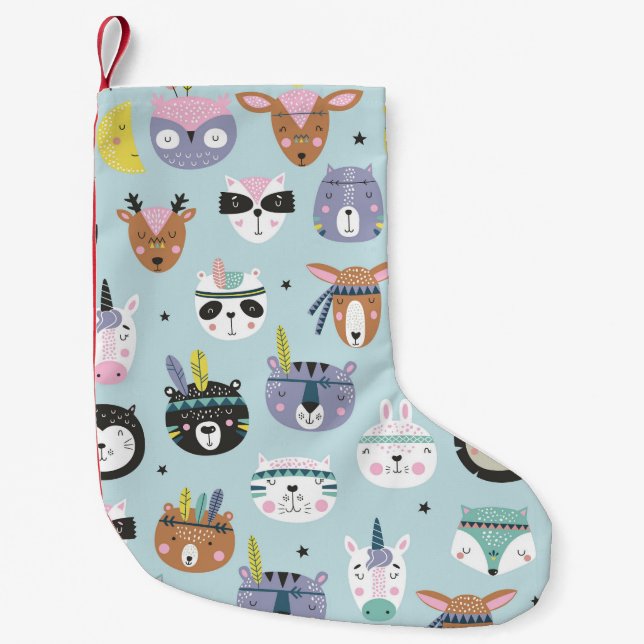 Meia De Natal Pequena Tribal Cute Animal: Padrão Boho (Frente)