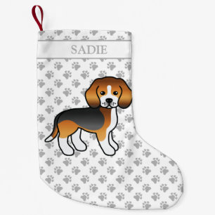 Meia De Natal Pequena Tricolor Beagle Cute Cartoon Dog & Name