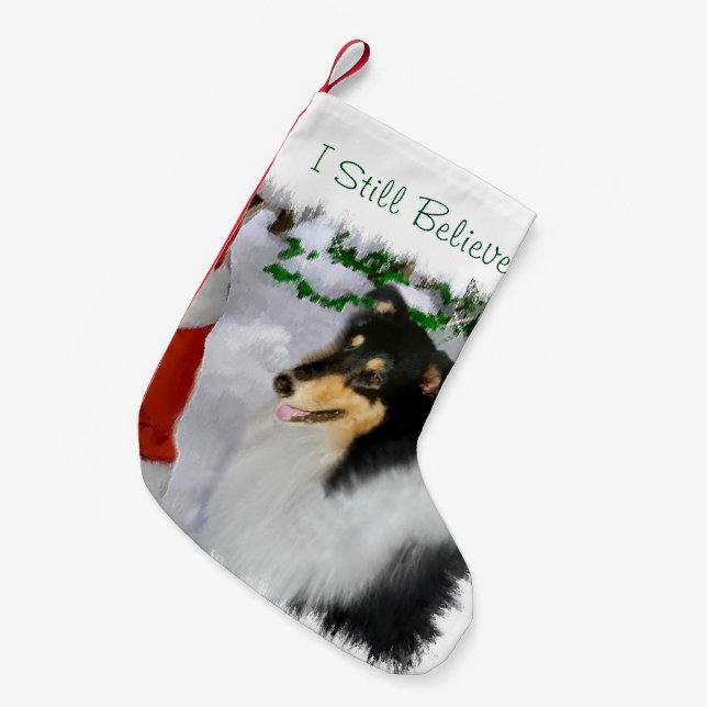 Meia De Natal Pequena Tricolor Collie Christmas (Frente (Pendurada))