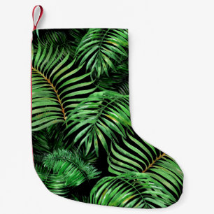 Meia De Natal Pequena Tropicais exóticos, padrão de palma de aquarela.