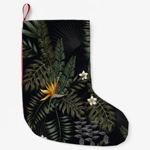 Meia De Natal Pequena Tropical leaves and flowers in the night style. Se