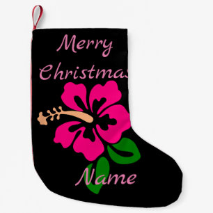 Meia De Natal Pequena Tropical Pink Hibiscus Flower Thunder_Cove