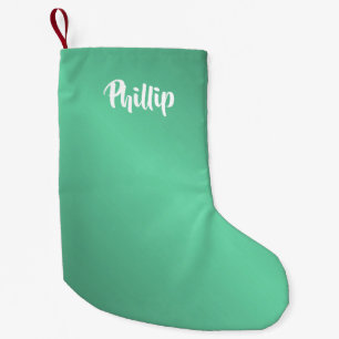Meia De Natal Pequena Turquoise de nome personalizado
