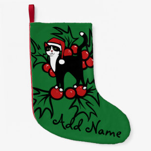 Meia De Natal Pequena Tuxedo Cat Natal