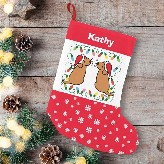 Meia De Natal Pequena Twin Fox Red Labrador Santas (Personalized Twin Fox Red Labrador Santas Christmas Stocking for Labrador Retriever Owners.)