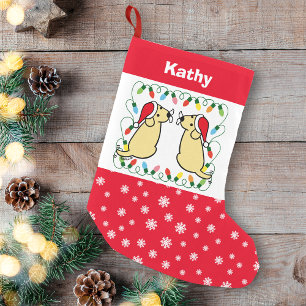 Meia De Natal Pequena Twin Yellow Labrador Santas