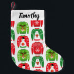 Meia De Natal Pequena Ugli Xmas Sweatters Polar Bear Snowman Rudolf Red<br><div class="desc">Adicione alguns Ugly ao seu Natal este ano com esta meia. Crie um belo presente de Natal para todos que você ama. Esta design apresenta um adorável e feio padrão de suéter de Natal com ursos polares, Rudolf, a Reindeer Vermelha, e bonecos de neve engraçados em vermelho, verde e branco....</div>