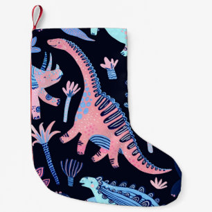 Meia De Natal Pequena Um lindo padrão de dinossauros cartoon.