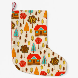 Meia De Natal Pequena Um padrão perfeito com casas na floresta. Vintag