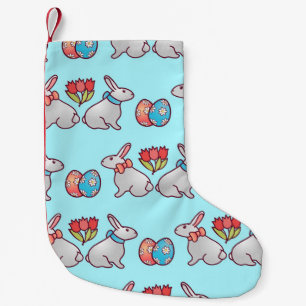 Meia De Natal Pequena Um padrão uniforme de coelho com ovos de páscoa e