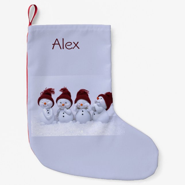 Meia De Natal Pequena Um quarteto de homens de neve (Frente)