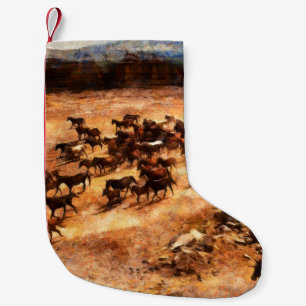 Meia De Natal Pequena Um rebanho de cavalos selvagens correndo. Trabalho