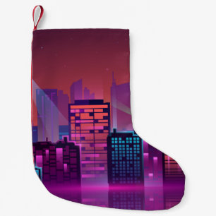 Meia De Natal Pequena Uma paisagem urbana colorida e brilhante. ilustra