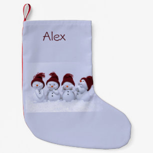 Meia De Natal Pequena Uma quarteto de bonecos de neve