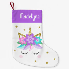 Meia De Natal Pequena Unicorn Flowers Stars Nome Personalizado Roxo