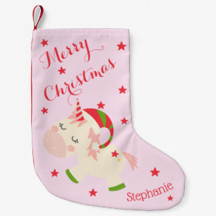 Meia De Natal Pequena Unicórnio Natal Festa Personalizado Rosa