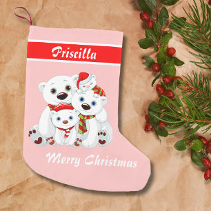 Meia De Natal Pequena Urso da Família Bonita de Natal Rosa