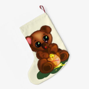 Meia De Natal Pequena Urso de Mel Bonito