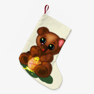 Meia De Natal Pequena Urso de Mel Bonito - Doce