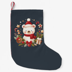 Meia De Natal Pequena Urso de Natal/Inverno em coroa